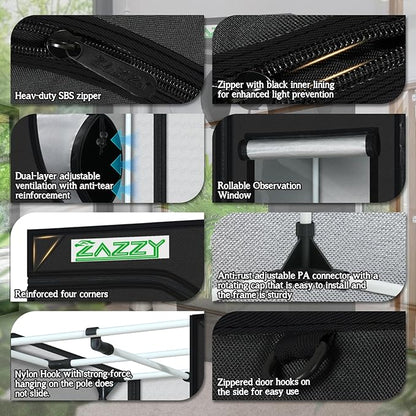 zazzy 2x2 Grow Tent 24"x24"x48"600D Mylar Hydroponic Indoor Plant Grow Tents - Image 3