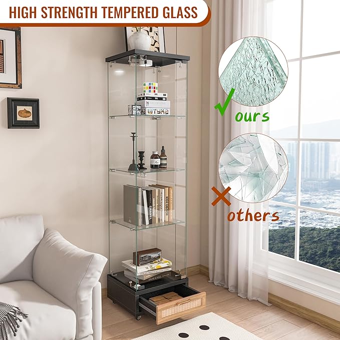 Yoluckea 4 Tiers Glass Display Cabinet - Image 5