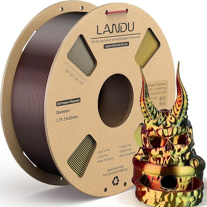 LANDU Silk Tri-Color PLA Filament 1.75mm 1Kg, Triple Color Silk PLA Filament by LANDU