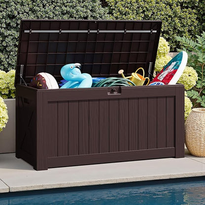 JUMMICO 120 Gallon Resin Deck Box, Large Outdoor Storage Box Waterproof & - Image 4