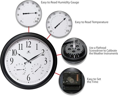 Infinity Instruments 24 inch Classic Black Wall Clock Thermometer Humidity - Image 6