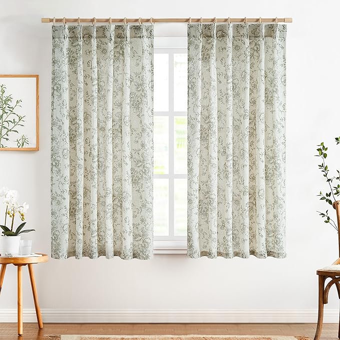 jinchan Pinch Pleated Curtains Floral Linen Blend Curtains - Image 2