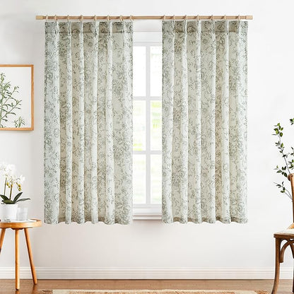 jinchan Pinch Pleated Curtains Floral Linen Blend Curtains - Image 2