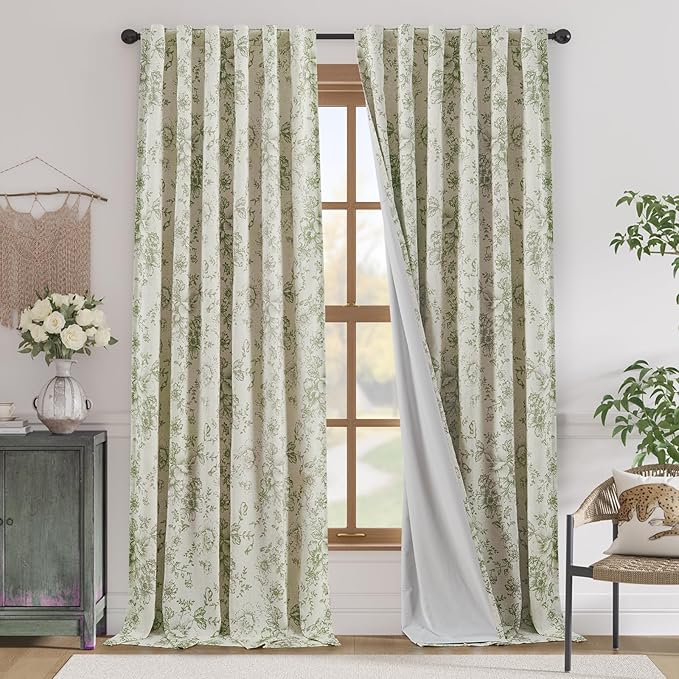 jinchan Blackout Curtains Linen Blend Floral Curtain by JINCHAN