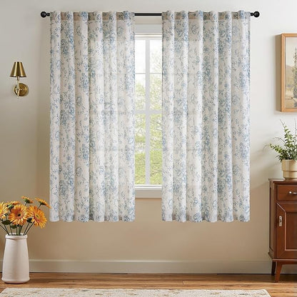 jinchan Linen Blend Curtain Floral Curtains - Image 2