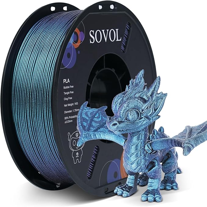 Sovol Silk PLA Filament with Blue Glitter 1kg 1.75mm, Color Changeable 3D by Sovol