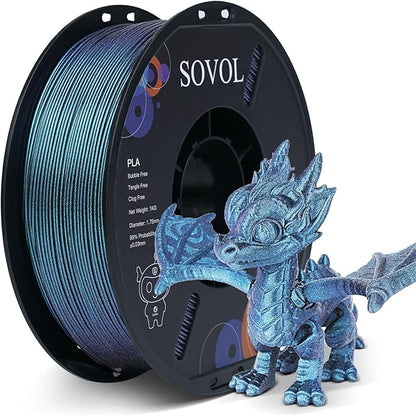 Sovol Silk PLA Filament with Blue Glitter 1kg 1.75mm, Color Changeable 3D by Sovol