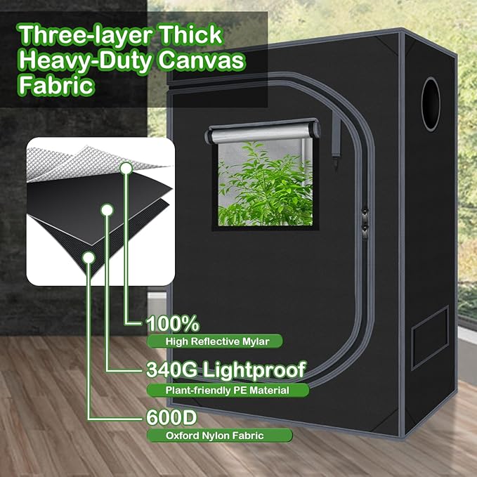 4x2 Grow Tent Plant Tent Dark Room, 600D Mylar Hydroponic 48"x24"x60" Grow Tent - Image 5