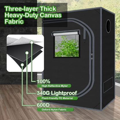 4x2 Grow Tent Plant Tent Dark Room, 600D Mylar Hydroponic 48"x24"x60" Grow Tent - Image 5