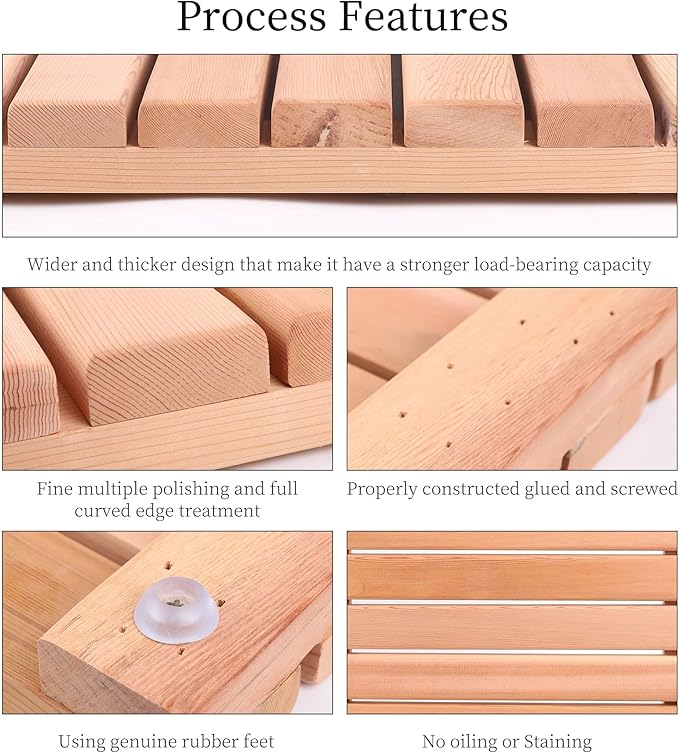bingaai Cedar Wood Shower Mat, Cedar Wooden Bath Mats, Wood Bath Mat 23.6 × - Image 4