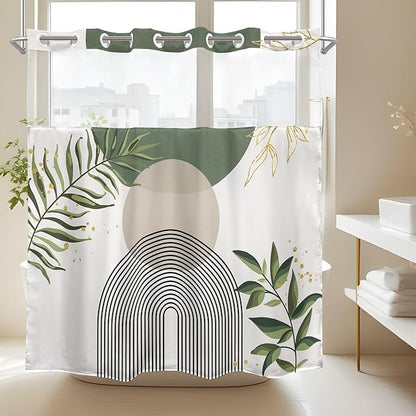 Sage Green Boho No Hooks Shower Curtain - Image 3