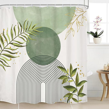 Sage Green Boho Shower Curtain 72Wx72H Modern Abstract Bohemian Leaves by MitpokBrand
