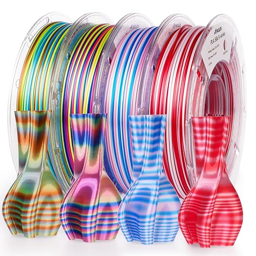 AMOLEN Silk 3D Printer Filament PLA Bundle, Shiny Multicolor Rainbow Filament by AMOLEN