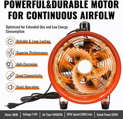 dreamdragon Upgraded 10-Inch Utility Blower Fan, Portable Industrial Exhaust Fan - Image 3