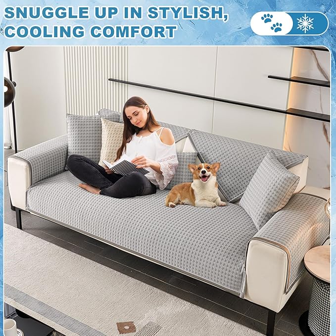 OTOB Cooling Dog Couch Cover Ice Silk Fiber, Washable & Non Slip Sofa - Image 9