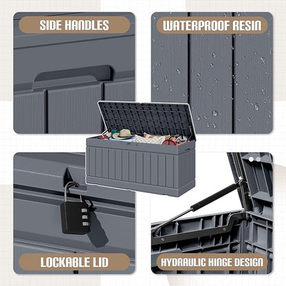 JUMMICO 78 Gallon Outdoor Deck Box Large Resin Storage Box - Image 2