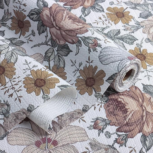 Floral Drawer Shelf Liners, 24IN x 10FT Non Adhesive and Strong Non-Slip by Amiitay