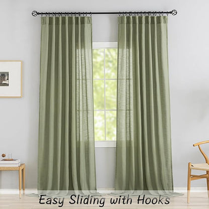 DONREN Sage Green Linen Back Tab Curtains - Image 2