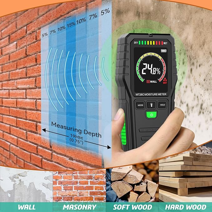 Pinless Moisture Meters Non-Invasive Digital Wood Moisture Tester Water Leak - Image 2