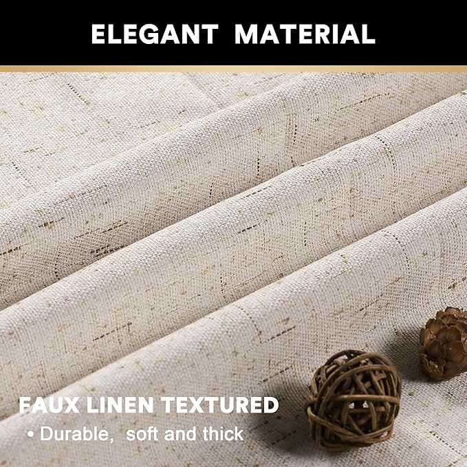 PrinceDeco Primitive Textured Linen 100% Blackout Curtains - Image 7
