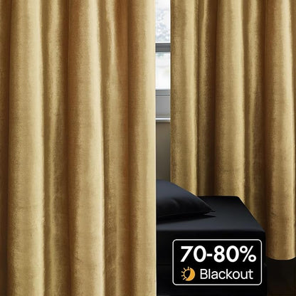 BULBUL Velvet Gold Curtains 90 inch Length- Living Room Blackout Thermal Window - Image 4