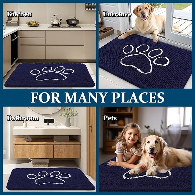 OLANLY Dog Door Mat for Muddy Paws 36x24, Paw Print Design, Absorbs Moisture - Image 8