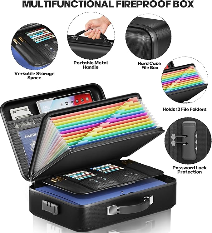Fireproof Document Box, Hard Case Highly Flame-Resistant Fire Proof Waterproof - Image 5