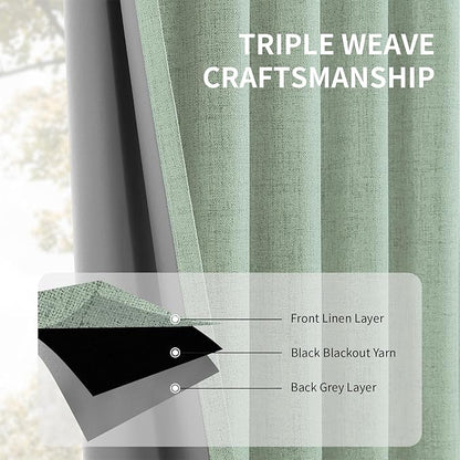 CUCRAF Linen 100% Blackout Curtains 72 Inch Length 2 Panels Set, Back Tab and - Image 6