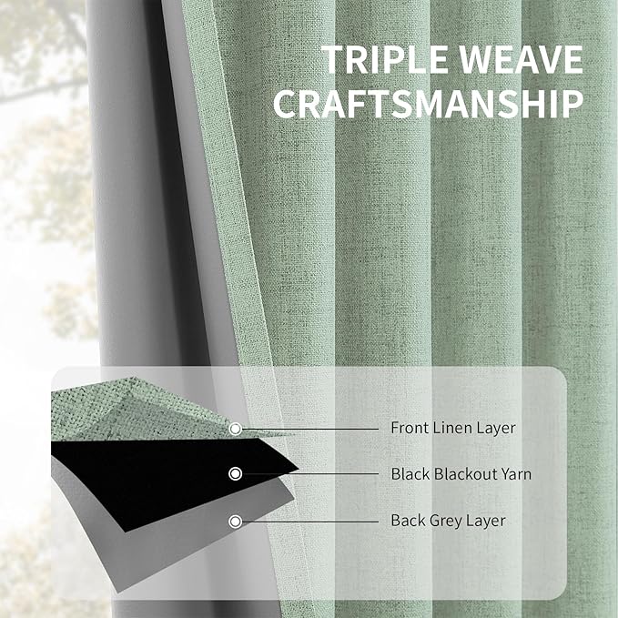 CUCRAF Linen 100% Blackout Curtains 120 Inch Length 2 Panels Set, Back Tab and - Image 6