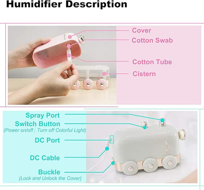Portable Mini Humidifier, 300ml Cute Train Small Humidifier, Cool Mist Diffuser - Image 2