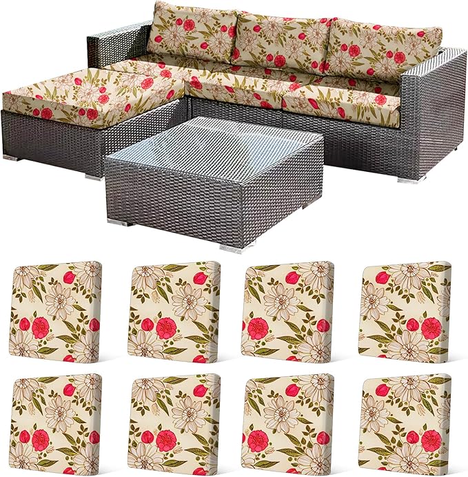 8Pcs Stretch Patio Cushion Cover, Floral Couch & Sofa Slipcovers by CALBODE