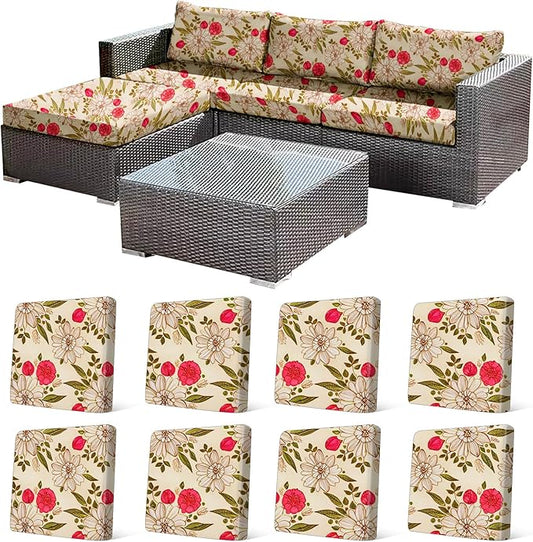 8Pcs Stretch Patio Cushion Cover, Floral Couch & Sofa Slipcovers by CALBODE