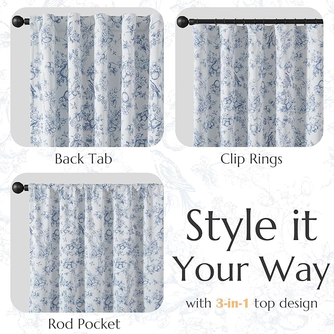 jinchan 95% Blackout Floral Curtains 84 Inches Long, Printed Flower Blue - Image 6