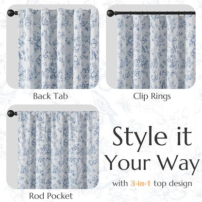 jinchan 95% Blackout Floral Curtains 63 Inch Length, Printed Flower Blue - Image 7