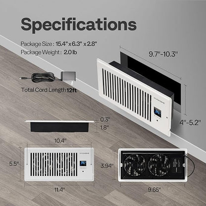 VIVOHOME 4"x10" Opening Smart Vent Register Booster Fan - Image 7