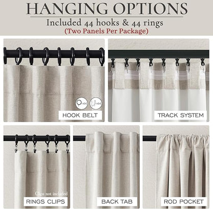 Blackout Curtains 60 Inches Extra Wide Natural Linen Curtains 84 Inch Length - Image 3