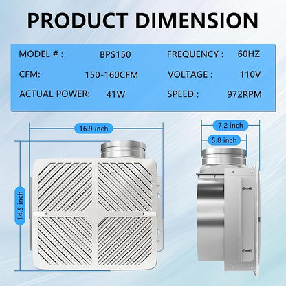 Bathroom Exhaust Fan White Ceiling Mount Ventilation Fan 150-160 CFM 1.2 Sones - Image 2