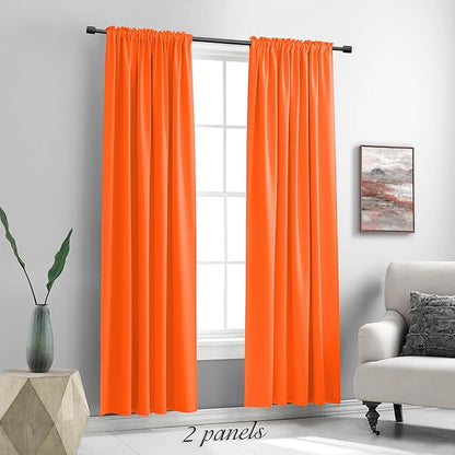 2Panels Vibrant Orange Blackout Thermal Insulated Curtains - Image 2