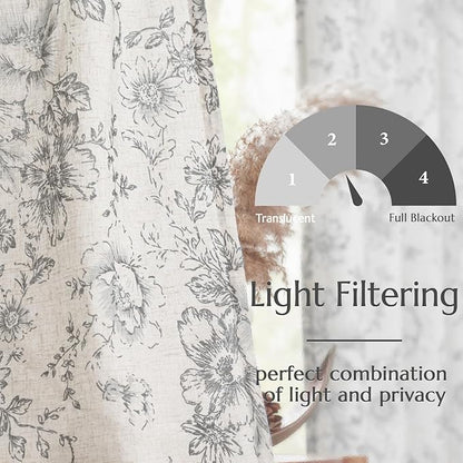 jinchan Linen Blend Curtain Floral Curtains - Image 3