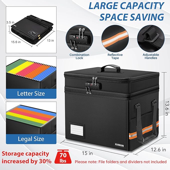 Fireproof Document Box with 13 Pockets Accordian File Organizer, - Image 3