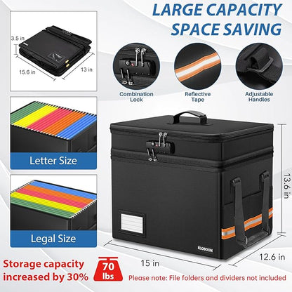 Fireproof Document Box with 13 Pockets Accordian File Organizer, - Image 3
