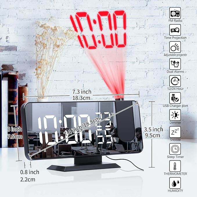 Projection Alarm Clock for Bedrooms Ceiling, Digital Clock Radio - Image 7