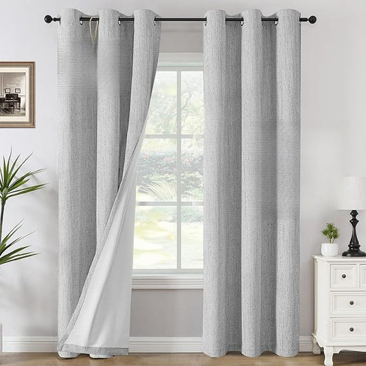 H.VERSAILTEX 100% Blackout Curtains Linen Textured Chenille Curtains Thermal by HVERSAILTEX