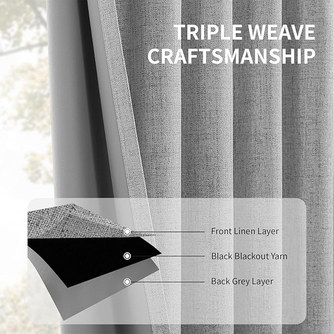 CUCRAF Linen 100% Blackout Curtains 90 Inch Length 2 Panels Set, Back Tab and - Image 6