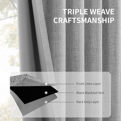 CUCRAF Linen 100% Blackout Curtains 108 Inch Length 2 Panels Set, Back Tab and - Image 6