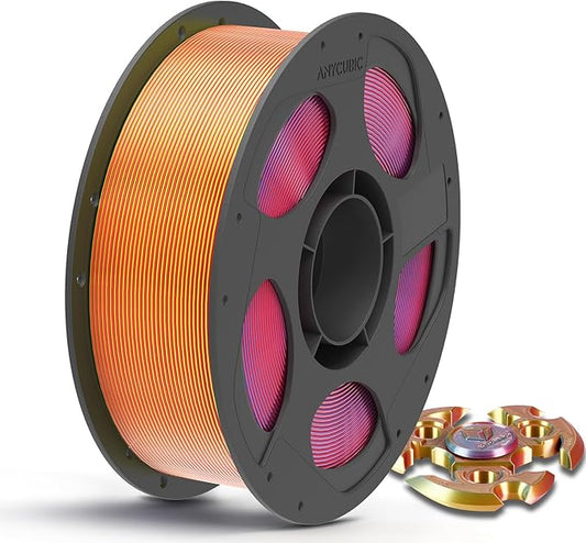 ANYCUBIC Silk Tri Color Pla Filament, 3-in-1 Chrome Coextrusion Color Change 3D by ANYCUBIC