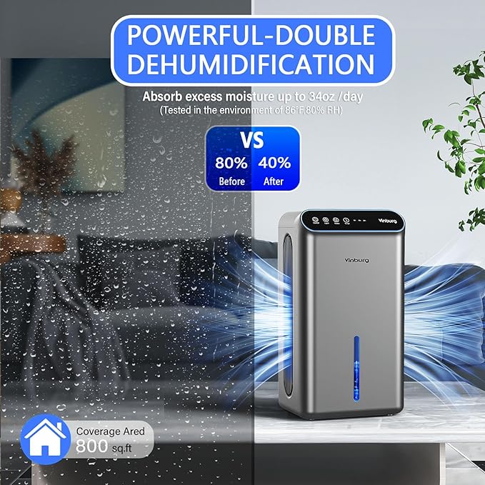 Dehumidifier for Basement Quiet Dehumidifiers for Home, Auto Shut-Off, Sleep - Image 3