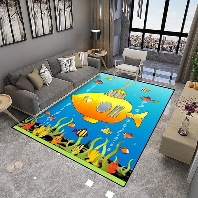 Runner, Submarine Fish Pattern Printing Washable Area Rugs Fade Resistant - Image 4