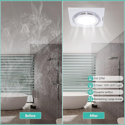 Bathroom Exhaust Fan with Light, 3000K/4500K/6000K Selectable, 110 CFM 1.0 - Image 2