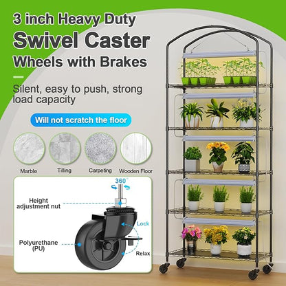 Abimars 5-Tier Greenhouse with Grow Light, Shelf Height Adjustable Metal Plant - Image 5